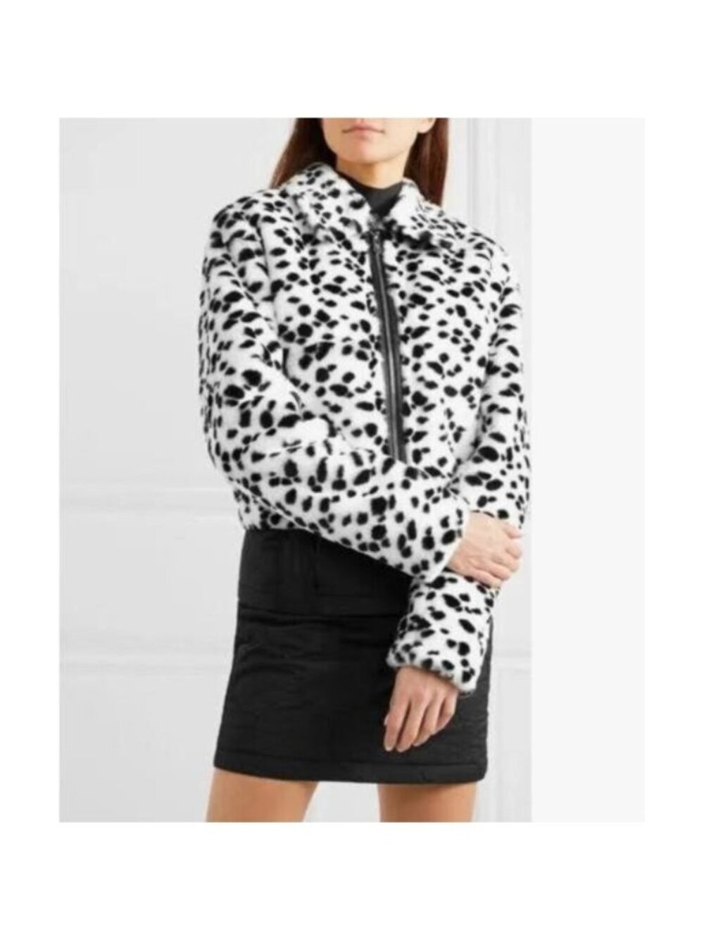 THE MIGHTY COMPANY Hamilton Leather Trimmed Animal Print Faux Fur Jacket In Whit